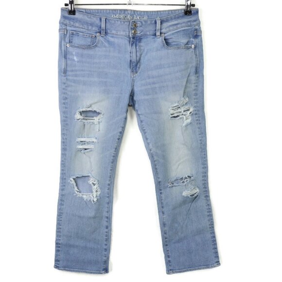 American‎ Eagle Artist Crop Jeans Size 12 Regular Super Stretch X4 Destroyed - Picture 1 of 9